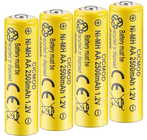 CICMOD Pilas Recargable AA, 4 Piezas 1.2V 2500mAh Alta Capacidad, Pila Recargables NiMH para Equipos Domésticos Luces Solares de Jardín Exteriores