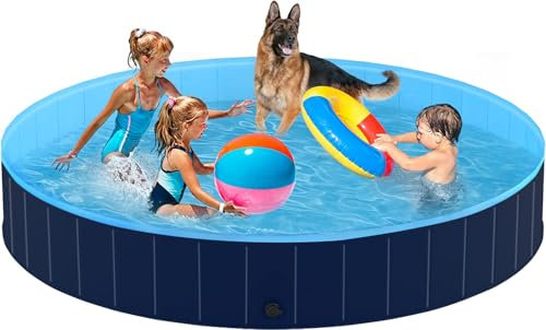 Pourbibi Piscina Grande para Perros 160x30cm - Bañera Reforzada Antidesgaste para Razas Grandes, Plegable y Estable,PVC Grueso, Bordes Duraderos