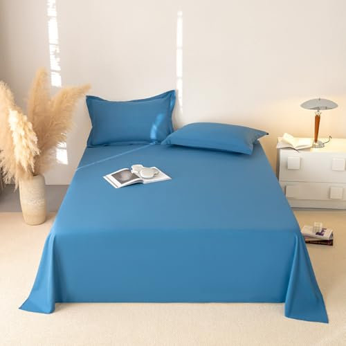 JIALIANG Bettlaken ohne Gummizug 230 x 250 cm für 2 Personen Klassisches Baumwolle Bettlaken | Betttuch | Leintuch | ohne Gummizug | 100% Baumwolle dunkelblau