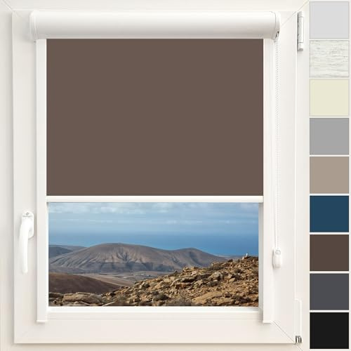 Kassettenrollo Verdunkelungsrollo Thermo Rollo | Fertigung nach Maß | Zum Anschrauben oder Kleben | Für Türen und Fenster | Thermostoff Blackout | Mit Kassette und Führungsschienen | Farbe Braun