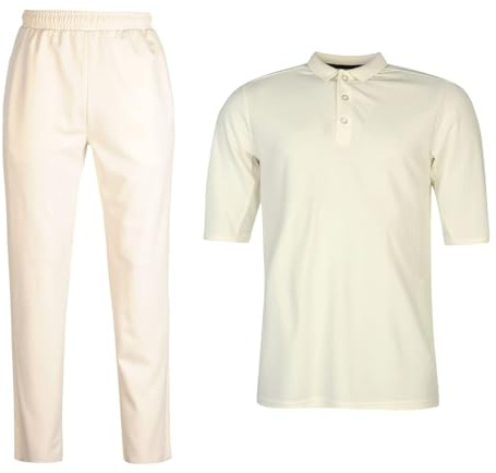 PROSTYLE SPORTS Men Cricket Whites Dryfit Short Sleeves Shirt with Full Length Trouser Pant (UK, Alpha, L, Regular, Regular, White)