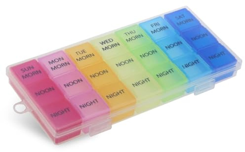 KEWUF Pastillero Semanal, Pastilleros Semanales 3 Tomas, Caja de Pastillas de Viaje Duradera y Portátil, Pastilleros de Colores, Adecuado para Medicamentos, Vitaminas, Aceite de Pescado