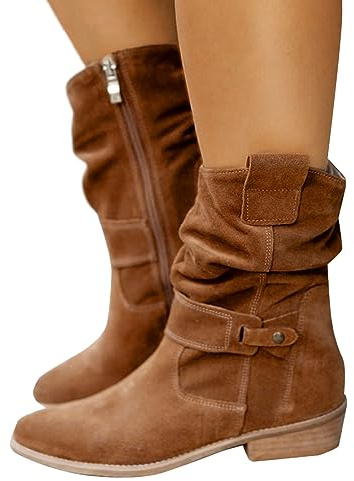 EQWIGKEIT Botines para mujer con tacón medio botines vintage elegantes botas de vaquero cómodas botas de mujer botas medias altas de ante tobillo botas occidentales