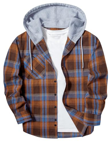 SwissWell Chemise Flanelle Homme à Capuche Chemise à Carreaux Manches Longues Veste Chemises de Bûcheron Travail,D123 Orange Bleu,XL