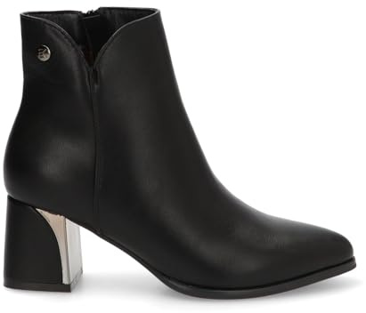 Etika Botines de Tacón Ancho para Mujer, Botín Elegante de Punta Almendrada con Detalle Metálico en el Tacón de 6cm, Cierre con Cremallera, Modelo 32019