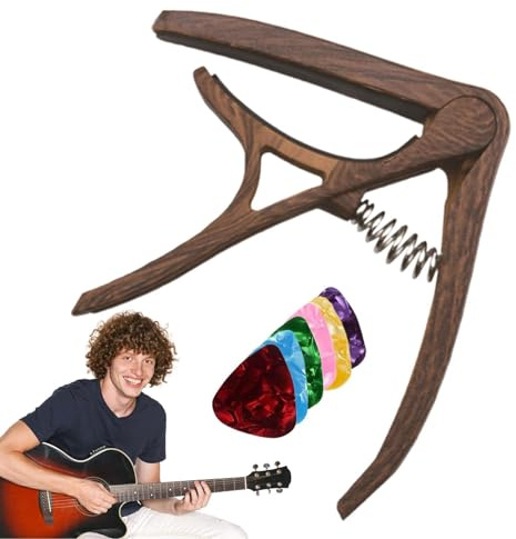 Gitarr capos, med 6 plektrum akustisk capo | bärbar justerbar klämma exakt prestanda för spelare nybörjare män kvinnor träning