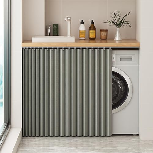 Générique Rideau De Placard Coulissant, Rideau D'armoire avec Rail, Rideau De Placard De Cuisine Coulissant Autocollant, Rideau D'ombrage Imperméable pour étagères,Gris,W50cm/H80cm