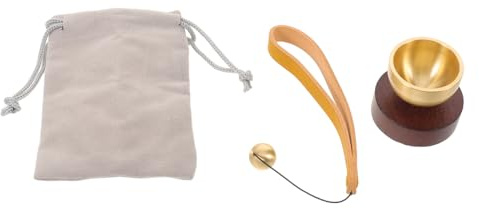 YARNOW Mini Ciotola Sonora Tibetana in Legno di Noce con Campana in Ottone per Meditazione Yoga e Rilassamento, Strumento Sonoro Spirituale Artigianale per Pratica Mindfulness