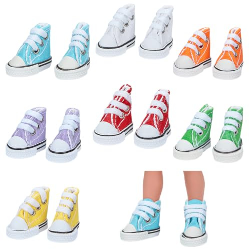 NBEADS 7 par de Zapatos para Mini Muñecas En 7 colores, Mini Muñecas, Zapatillas de Lona, Zapatos para Muñecas, Accesorios para Vestir Muñecas, Conjuntos de Zapatos, Repuestos, 28.5x22x30mm