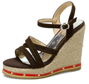 Generico Sandali con Tacco A Cuneo in Corda in Pelle PU Similpelle Fascia Incrociata Punta Aperta Tracolla Caviglia Regolabile con Fibbia Estate Spiaggia Casual Quotidiano,Marrone,38 EU