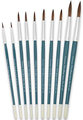 Tristar Série 202 Assortiment de 10 Pinceaux écoliers Poils de Poney (2 x n°2, 3 x n°12, 3 x n°16, 2 x n°20) YA41378 Rouge