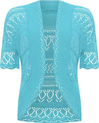 WearAll Womens Plus Size Crochet Knitted Short Sleeve Ladies Open Cardigan Top Sizes 16-20