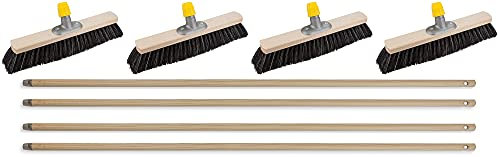 Novaliv 4X Saalbesen mit Rosshaar Mischung I 60cm mit Holzstiel I weiche Borsten Kehrbesen Hofbesen Feinstaubbesen
