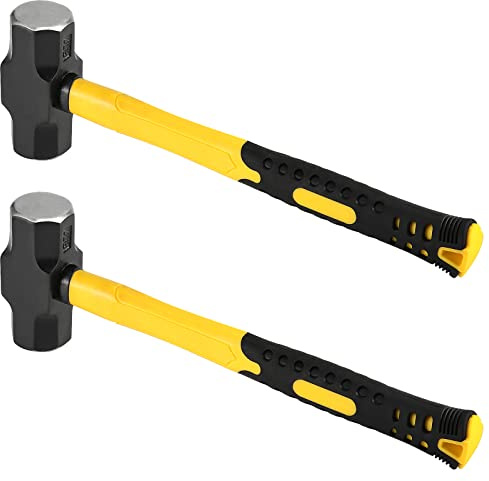 PINGEUI 2 Packs 3 lbs Sledge Hammer, 14 Inch Heavy Duty Drilling Hammer, Carbon Steel Crack Hammer with Shock Absorbent Handle for Construction, Home Improvement, Maintenance