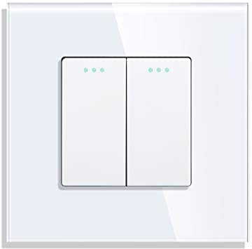 CNBINGO Interruttore a bottone, moderno pannello da parete in cristallo bianco, doppio interruttore della luce, 1 scomparto