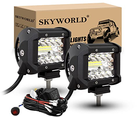 SKYWORLD LED Arbeitsscheinwerfer Bar 2 X 10cm 60W LED Scheinwerfer 12V 24V Arbeitslicht Zusatzscheinwerfer mit Kippschalter Kabelbaum für Auto Offroad Traktor PKW LKW SUV UTV ATV
