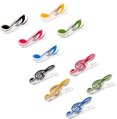 10PCS Clips de Notes de Musique,Note de Musique Clips Page Support Clamp Plastique Outil de Fichier,Pince à Partition de Piano pour Papiers Feuille 5 Couleurs