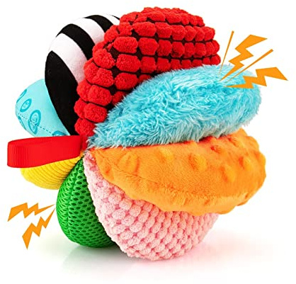 8-in-1 Sensory Balls for Infant Toddlers,Rainbow Fabric Baby Toy for Sensory Development,Montessori Toys for Babies 6-12 Months,8 Different Sensory Tactile Textures with Crinkle Rattle Squeakers