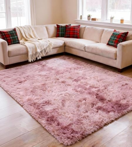 ROHATIM Matta med lång lugg för vardagsrum, supermjuk lurvig, fluffig, mjuk sovrumsmatta/barnmatta (rosa/lila, 200 x 300 cm)