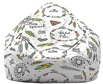 Treer Fodera per Pouf a Sacco per Adulti e Bambini, Stampa di Acchiappasogni Copertura per Poltrona Sacco Senza Imbottitura, Pouf a Forma di Pera Bean Bag Cover con Cerniera (90x110 cm,Bianco A)