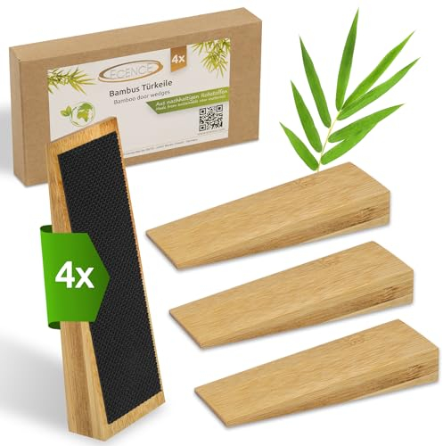 ECENCE Lot de 4 Cales Porte Bambou - Antidérapantes avec Caoutchouc, Bloc Porte pour Toutes les Portes, Butoirs pour Portes de Chambre et Portes d'Entrée