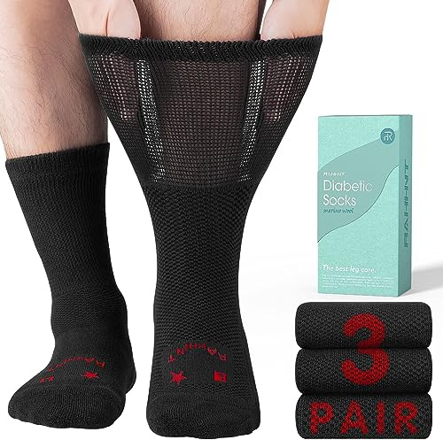 Rahhint Extra Wide Merino Wool Diabetic Socks for Men & Women, Thermal Winter Warm Seamless Toe loose fit, Soft Top No Binding Cuff (3 Pairs)