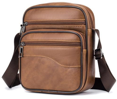 SPAHER Klein Herren Tasche Umhängetaschen Herren Herrentasche PU Leder Messenger Handtasche Herren Tasche Echtes Handgelenktasche Herren Schultertasche Crossbody Bag Geschenk für Männer Grau
