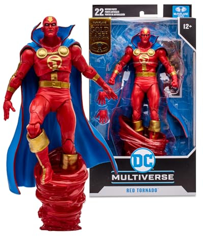 McFarlane DC Multiverse Skulptur Red Tornado, klassisch, goldenes Etikett, 17 cm bewegliche Figur mit Originaldesign, Flugbasis, Sammelkarte und Zubehör, 12 Jahre, Bizak (64387152)