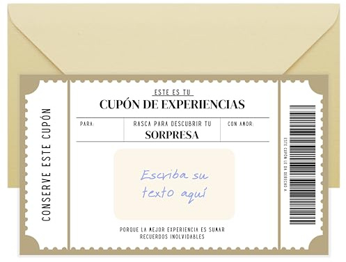 Tarjeta rasca experiencias | Vale regalo para rellenar | Incluye tarjeta rasca personalizable | Tarjeta para regalo | Idea de regalo original para parejas, amigos o familiares | Cupón sorpresa