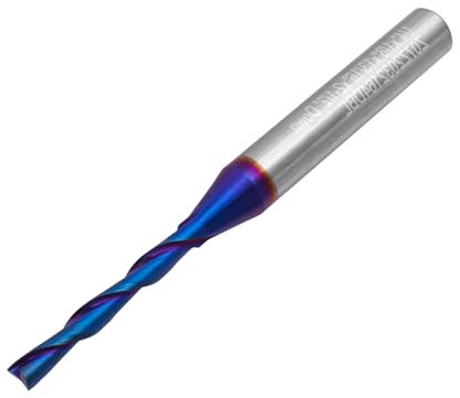Gasea 1/4 Shank CNC Router Bit – 2 Flute Down Cut Flat Nose Spiral End Mill Cutter with Nano Blue Coating | End Milling Tool for Wood, MDF, Plywood, Aluminum & Plastic (1/4 x 1/8 x 13/16 x 2-1/2)