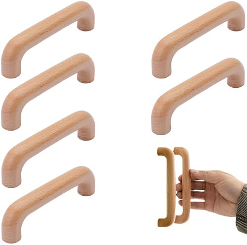 SYZOW 6 Stück Möbelgriffe Holz Schrankgriffe Holz Moderne Einfacher Holzgriffe Küchenschränke Lochabstand 96mm (6, Hölzerne, Bohrlochabstand:96mm)