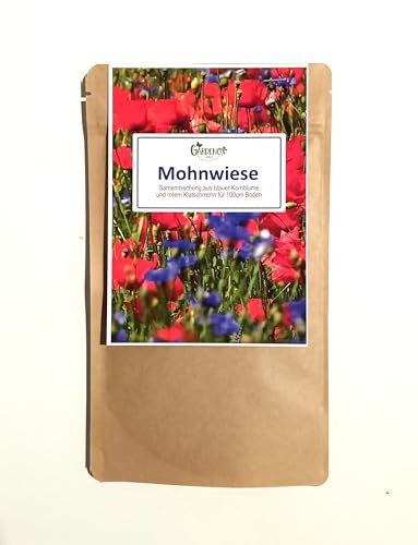 100 qm Mohnwiese Blaue Kornblume & Roter Klatschmohn MIX Bienenweide Insektenwiese Saatgut für eine wundervolle, rote und blaue Blumenlandschaft