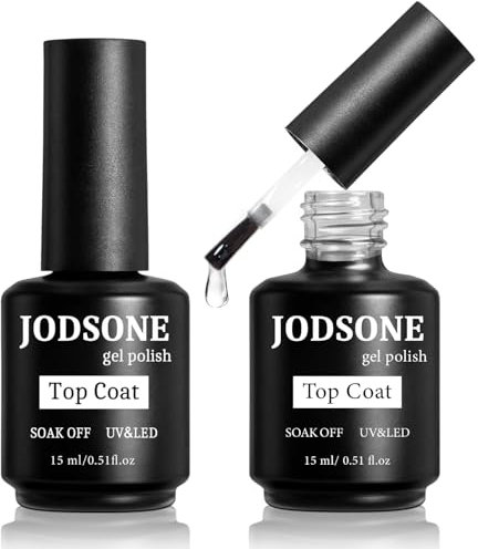 JODSONE 2 flaconi da 15 ml di smalto gel top coat senza asciugatura, per manicure brillante, necessita di polimerizzazione in lampada.