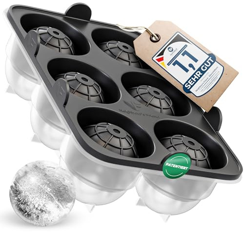 Neighbour's Friend Patentierte Eiskugelform XL - Große Eiswürfelform rund Platinsilikon für Cocktails, Whisky & Longdrinks - 6x Eiswürfel rund spülmaschinengeeignet - XXL Eiswürfel