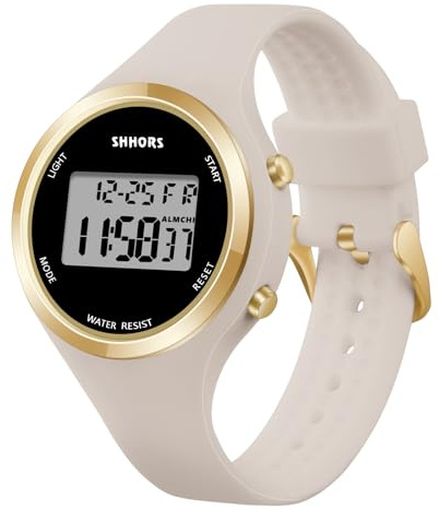 OFFCUP Damenuhr, Digital Uhr Damen mit Silikon Armband, Armbanduhr Damen Uhren mit Wecker Stoppuhr LED Licht Datum Sportlich Elegant Weitwinkel Casual Digitaluhren (Aprikose)