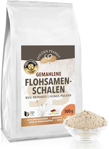 GOLDEN PEANUT bucce di psillio in polvere 95% 2 x 500 g, farina di psyllium, prodotto premium, senza glutine ricca di fibre, cottura