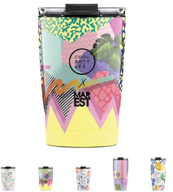 Cool Bottles - Termo Café, Vaso Térmico de Acero Inoxidable, Taza de Café - Bebidas Frías 10 horas y Calientes 5 horas - Tapa Hermética, Libre de BPA - Mediterranean, 330 ml