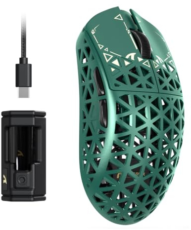ATTACK SHARK R5 Ultra Ratón inalámbrico para Juegos De Alta Velocidad Fibra Carbono, Ultraligero 39g, Cable 2.4G/BT/USB-C, Sensor PAW3950MAX, Tasa De Sondeo Inalámbrica de 8KHz, 42KDPI, PC/Mac -Verde