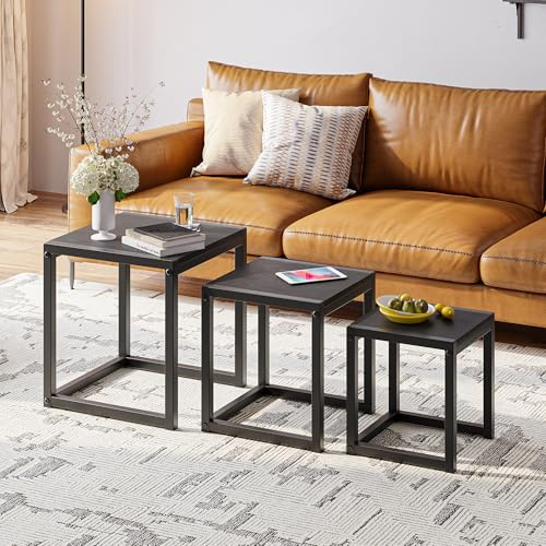 DUMEE Nesting of Tables Set of 3 Wooden Coffee Tables for Living Room,Nesting Coffee Table,Small Table,Stacking Side Tables, Steel Metal Legs,Black