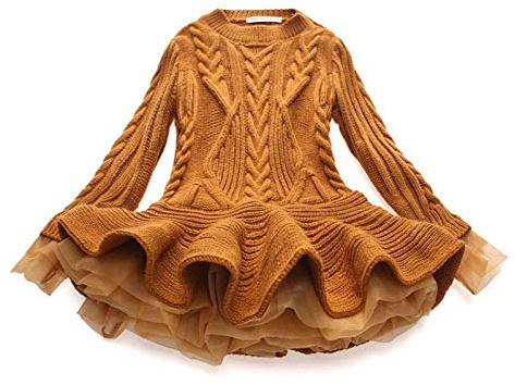 Stitch Pull pour fille avec crochet - Pull en tricot - Robe d'hiver pour bébé et enfant, marron, 2-3 ans