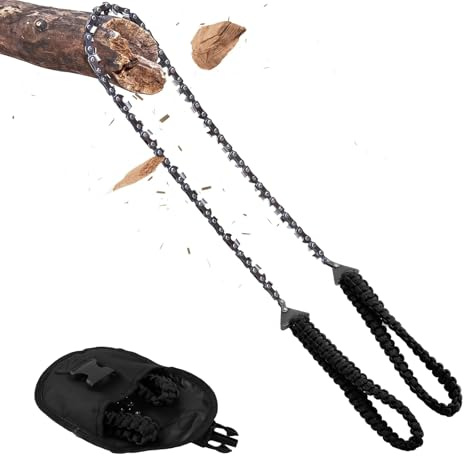 shallyong Sierra de Bolsillo, Sierra de Cadena Manual de Acero al Carbono 95 cm con 11 Dientes, Motosierra de Bolsillo Supervivencia para Camping, Jardín y Aventuras al Aire Libre (Negro)