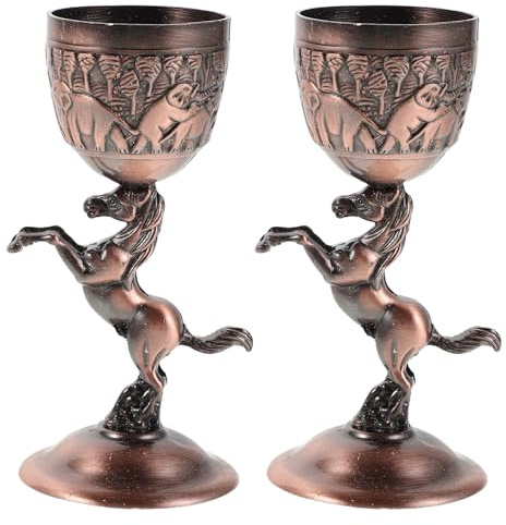 GLEAVI 2 Cáliz Grabado: Copa de vino de metal - Cáliz con pie en forma de caballo para fiestas de Halloween, centros de mesa y accesorios de cosplay