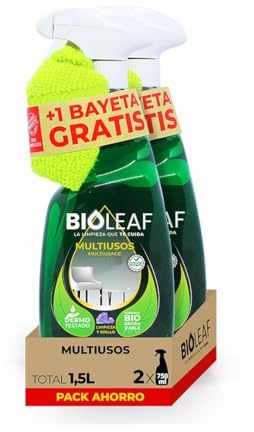 BIOLEAF – Limpiador Multiusos Pack 2×750 ml (1,5 L) – Limpiador Hogar Cocina y Baño – Antipolvo y Acabado Sin Marcas – Alta Eficacia – Biodegradable – Sin Disruptores Endocrinos