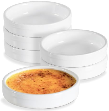 Rastapulz ugnsformar 113 G, creme brulee-ugnsfasta platta souffléformar av keramik för bakning av vaniljpudding, quicheformar, 6-pack