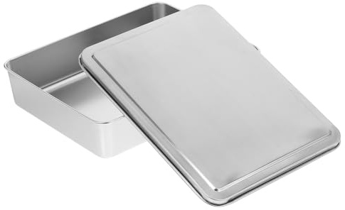 DECOMELODY Teglia per Tiramisù Rettangolare in Acciaio Inox 28X22X6 CM con Coperchio Teglia da Forno Riutilizzabile Antiaderente per Dolci e Pane Contenitore Cucina per Conservazione