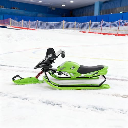 Gdetnysty styrbar snösläde för barn med 3 skidor fotbroms och justerbar sits robust stålramsdesign 80 kg lastkapacitet perfekt vinterpresent för snöäventyr (grön)