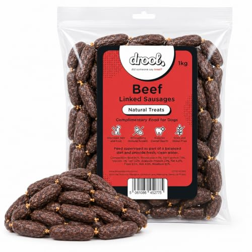 Drool Linked Beef Sausages Dog Treats – 100% Natural Air-Dried Meaty Sausages, High Protein, Grain Free – 1kg