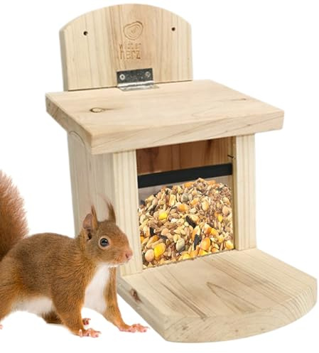 Mangiatoi per scoiattoli, casa di alimentazione a soffitto in legno resistente al rodimento | per scoiattoli da tetto resistenti al rosicchio, con tavola extra lunga, per animali domestici, fauna