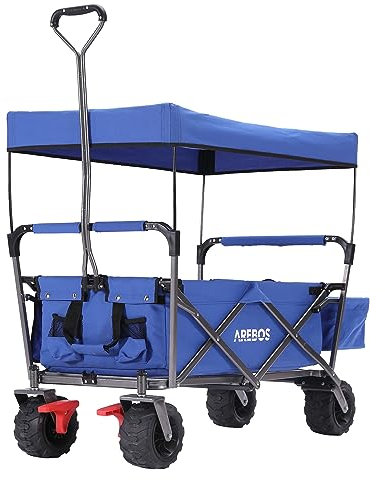 Arebos Chariot de Transport Pliable avec Toit| Diable de Transport Chariot d'outillage avec 2 Poches en Filet et Une Poche extérieure | Pliable | Jusqu'à 100 kg de capacité de Charge | Bleu