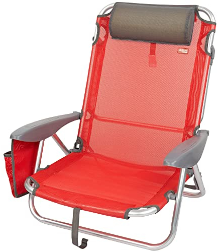 AKTIVE 62622 Strandstuhl, klappbar, Kissen, 67 x 67 x 76 cm, Liegestuhl, 4 Positionen, mit Tragegriff, Rot, Bunt